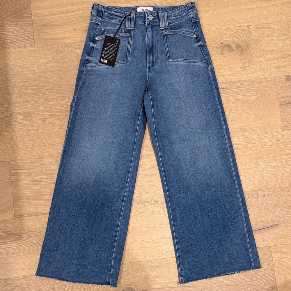 PAIGE Anessa High-Rise jeans with cropped wide leg and Raw Hem - size 26 - NWT - Picture 2 of 14